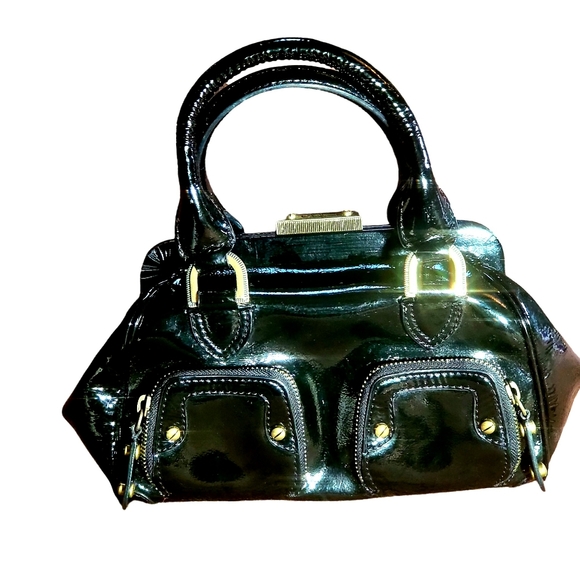 COLE HAAN Women's Black Patent Leather Small mini Handbag Satchel - Picture 1 of 12